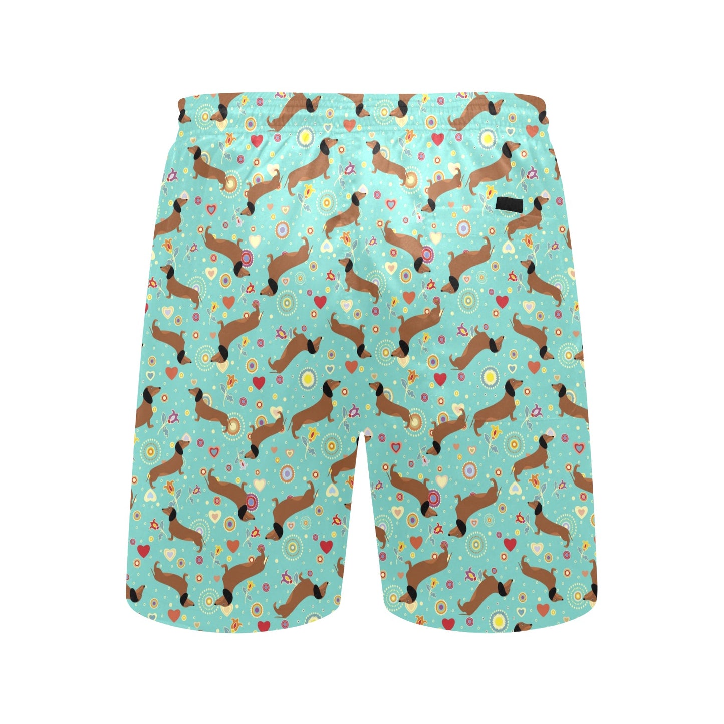 Dachshund with Floral Print Pattern Men's Swim Trunks Beach Shorts