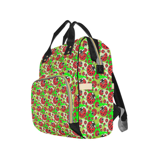 Ladybug with Leaf Print Pattern Diaper Bag Backpack