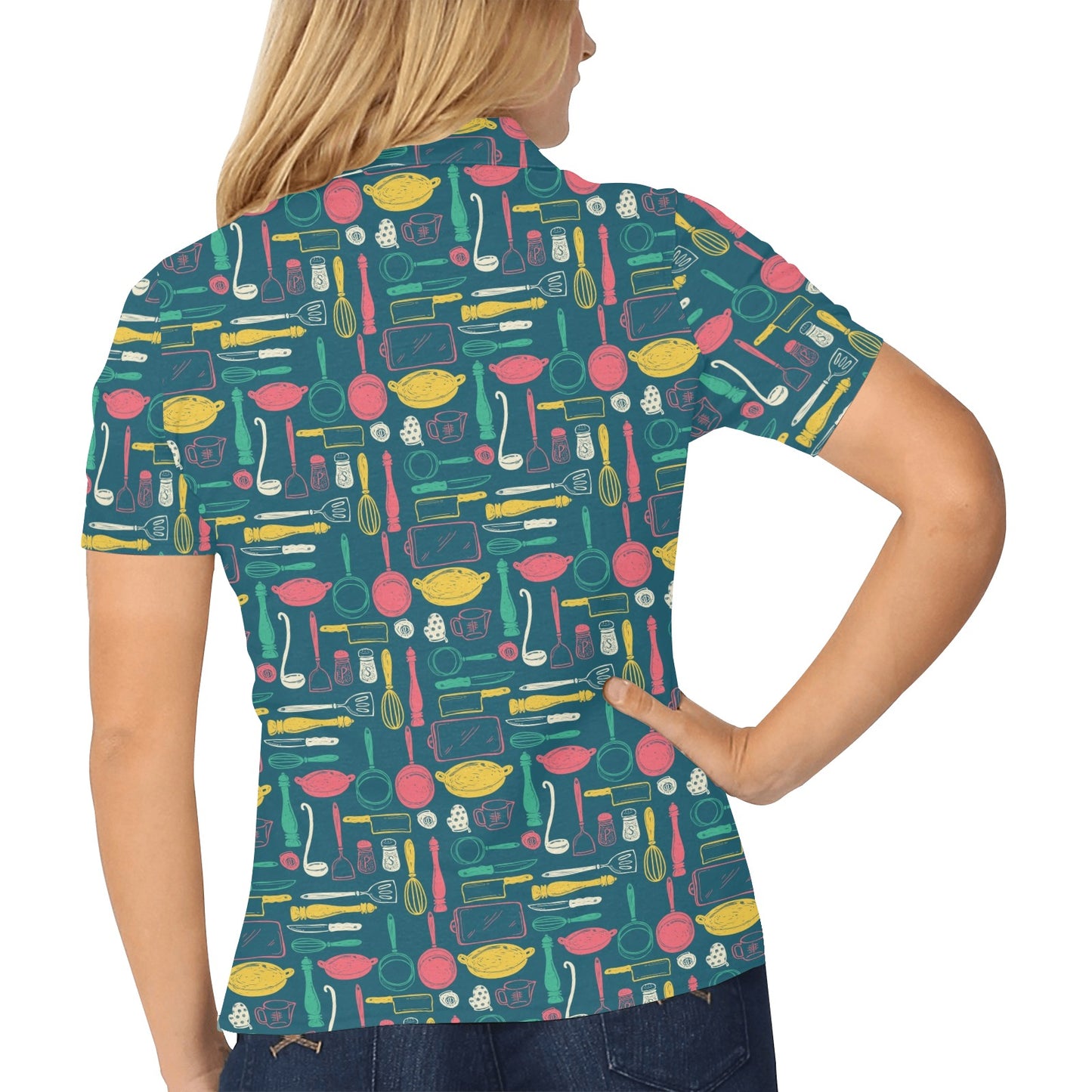 Cooking Kitchen Tools Pattern Print Design 01 Women's Polo Shirt