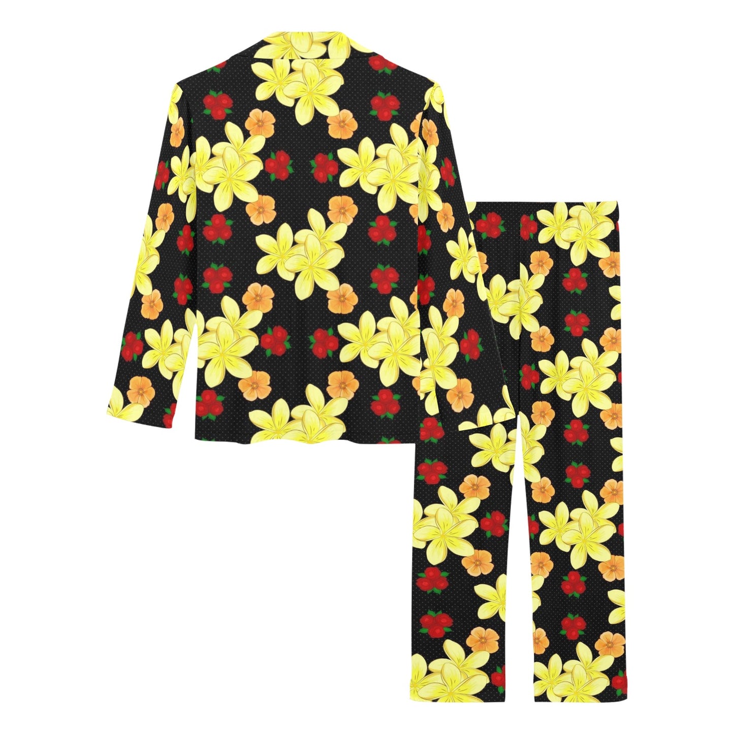 Yellow Plumeria Pattern Print Design PM04 Women's Long Pajama Set
