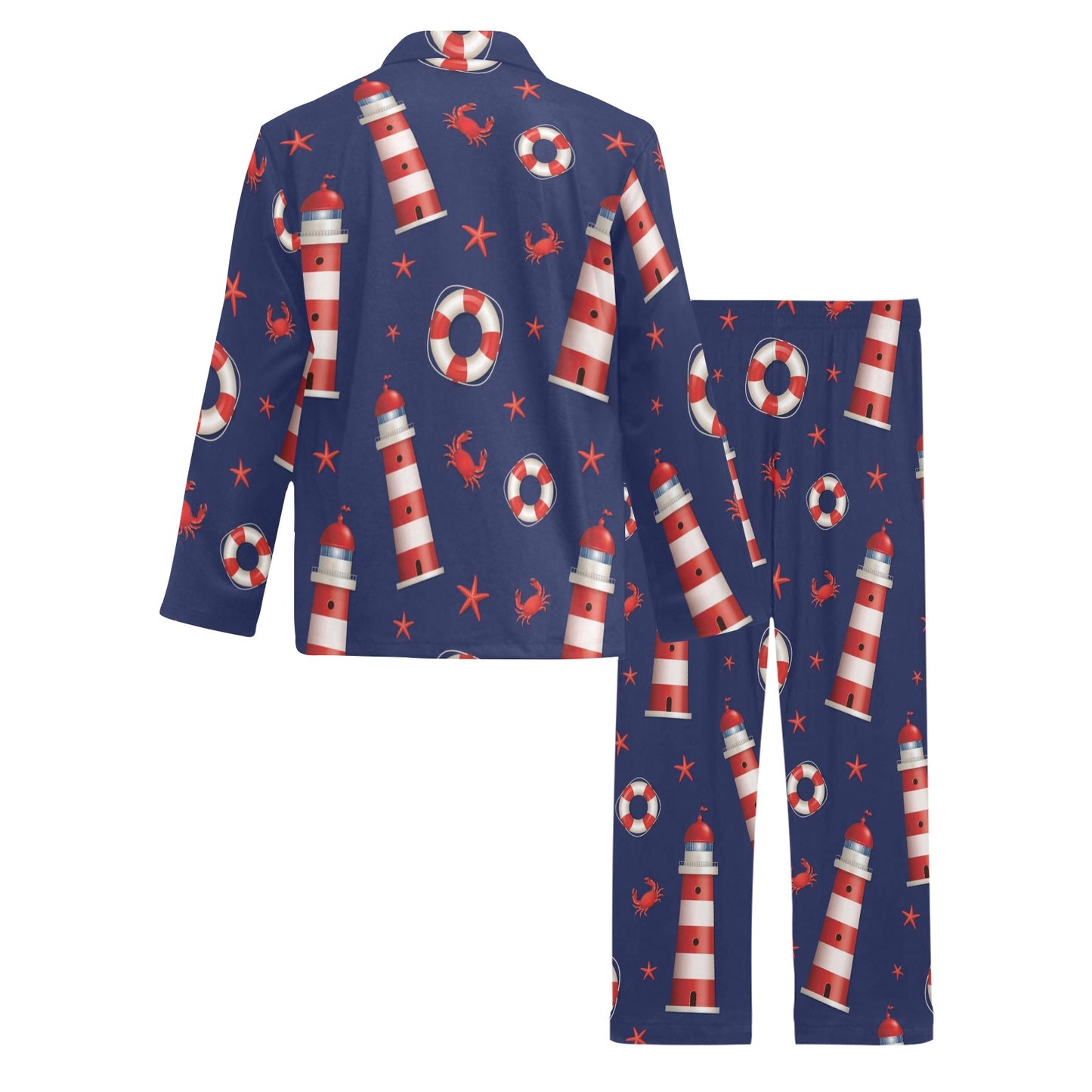 Nautical Pattern Print Design A03 Men's Long Pajama Set