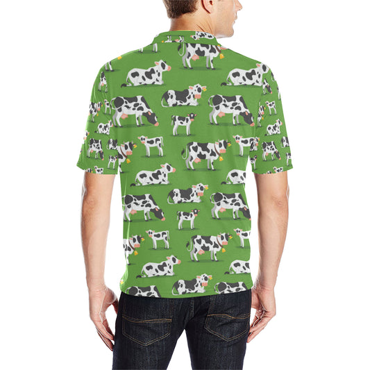 Cow Happy Print Pattern Men Polo Shirt