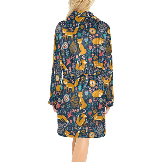 Fox Cute Jungle Print Pattern Women's Fleece Robe