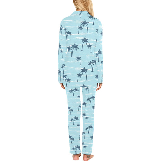 Palm Tree Pattern Print Design PT04 Women's Long Pajama Set