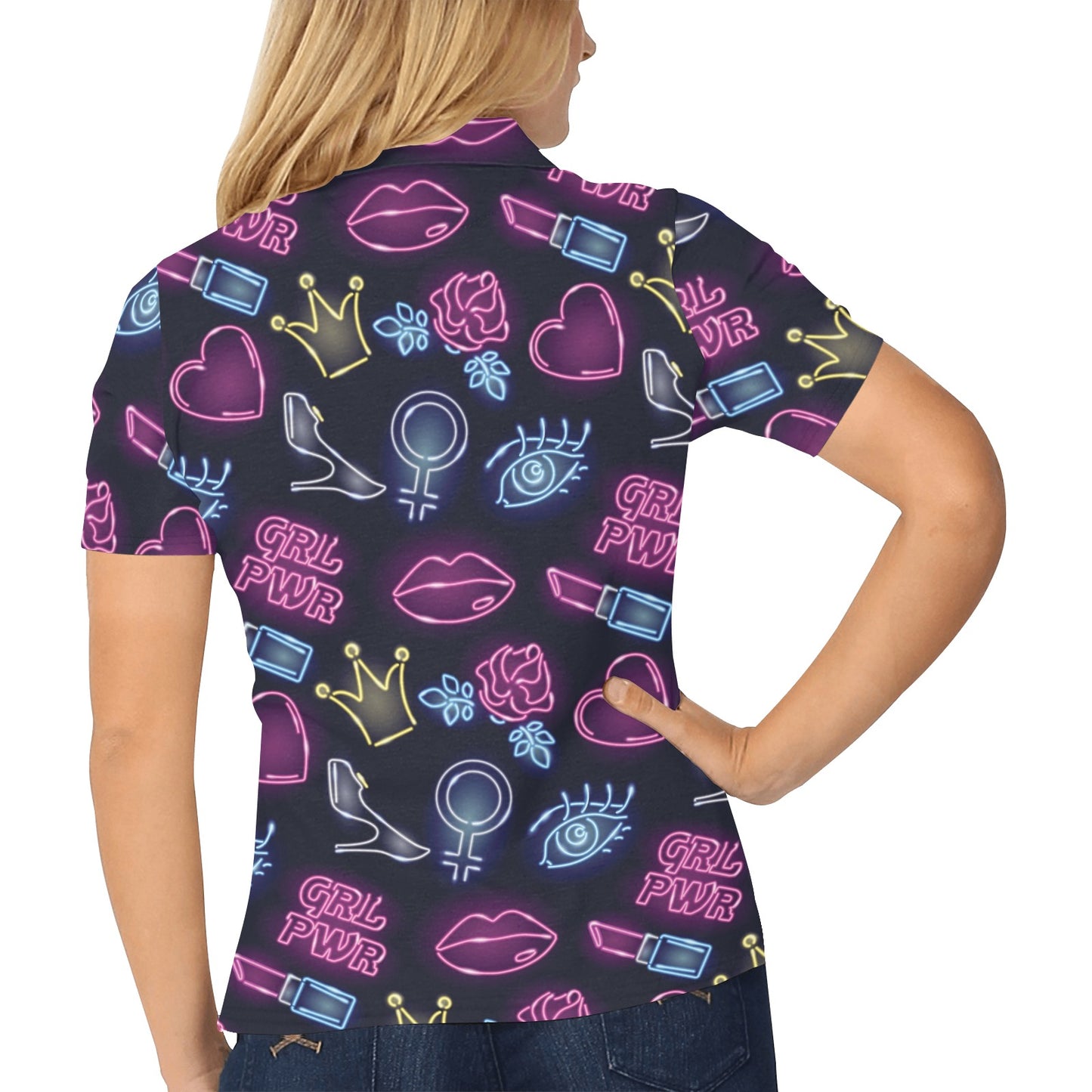 Lipstick Neon Pattern Print Design 02 Women's Polo Shirt