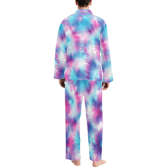 Tie Dye Blue Pink Men's Long Pajama Set
