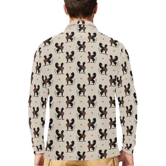 Ancient Greek Print Design LKS3010 Long Sleeve Polo Shirt For Men's