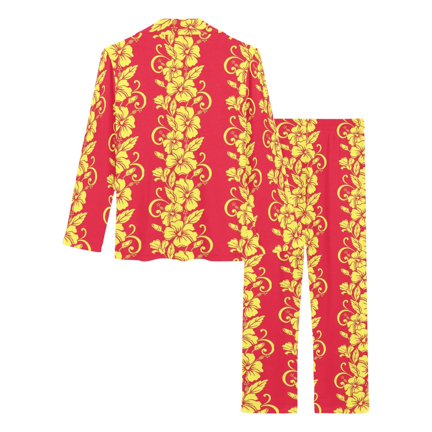Orange Hibiscus Pattern Print Design HB018 Women's Long Pajama Set