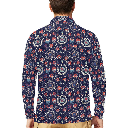 Suzani Print Design LKS305 Long Sleeve Polo Shirt For Men's