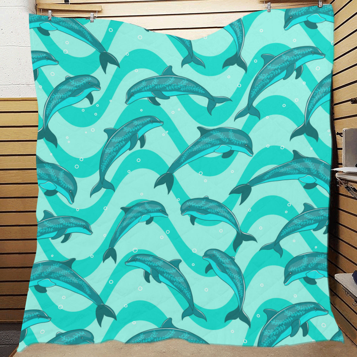 Dolphin Wave Print Premium Quilt