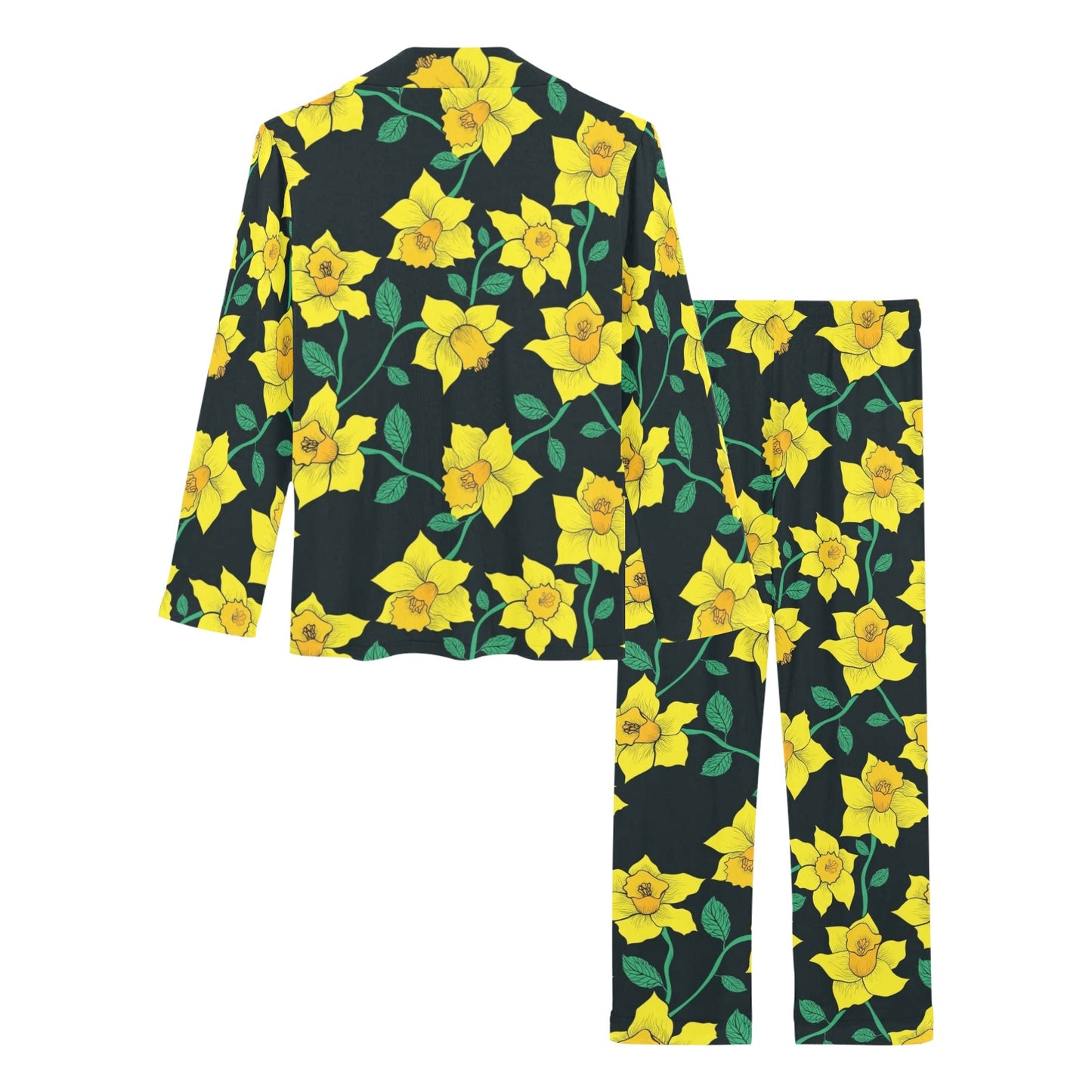 Daffodils Pattern Print Design DF03 Women's Long Pajama Set