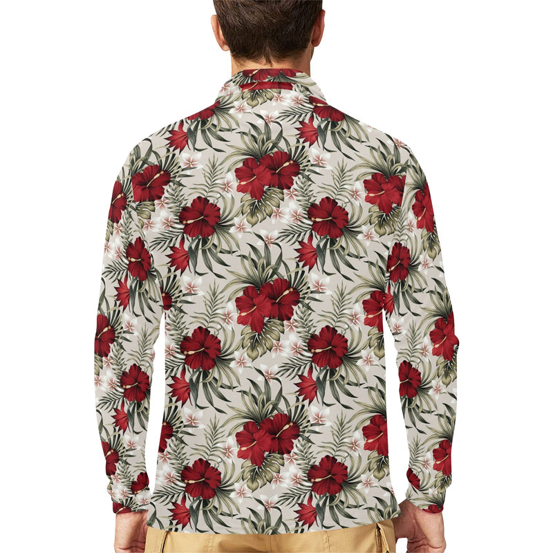 Hibiscus Print Design LKS3011 Long Sleeve Polo Shirt For Men's
