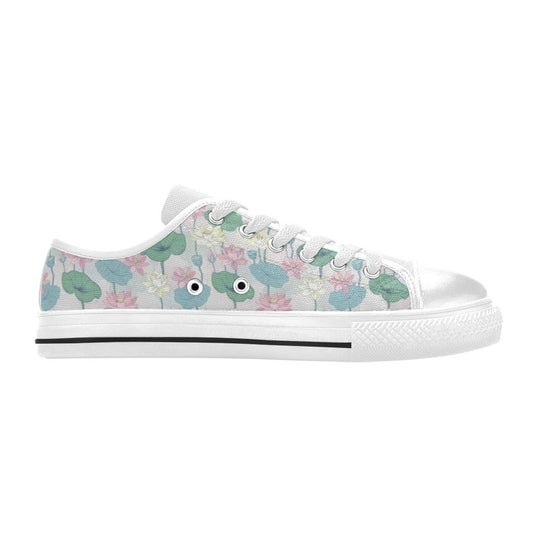 Water Lily Print Design LKS305 Women's White Low Top Shoes