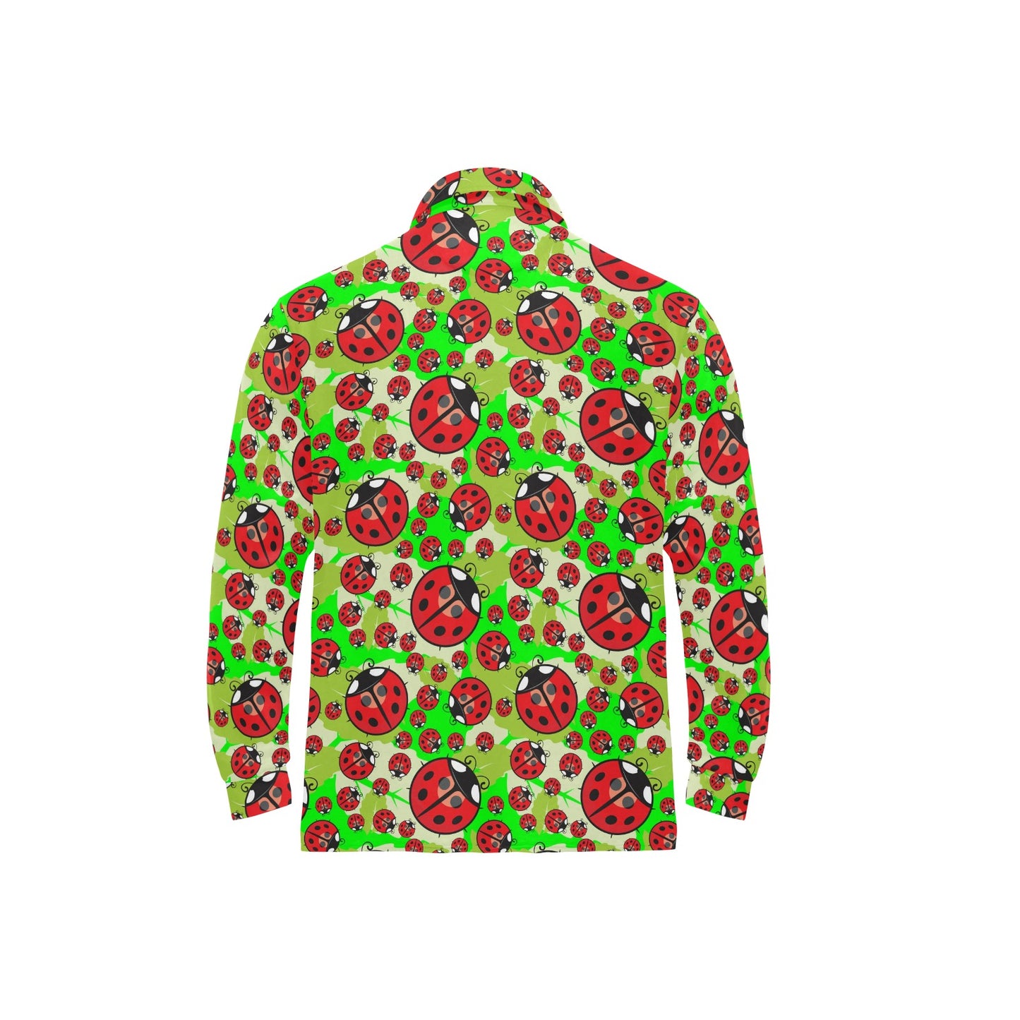 Ladybug with Leaf Print Pattern Long Sleeve Polo Shirt For Men's