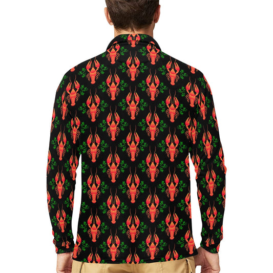 Lobster Print Design LKS403 Long Sleeve Polo Shirt For Men's