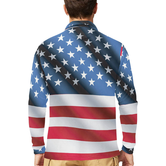 American flag Classic Long Sleeve Polo Shirt For Men's