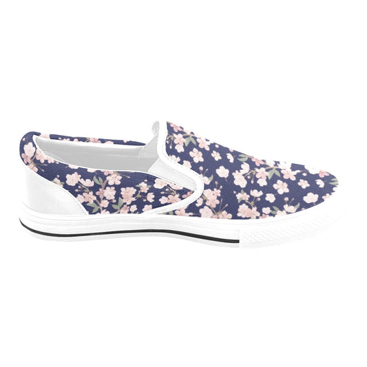 Sakura Print Design LKS301 White Slip Ons Canvas Women's Shoes