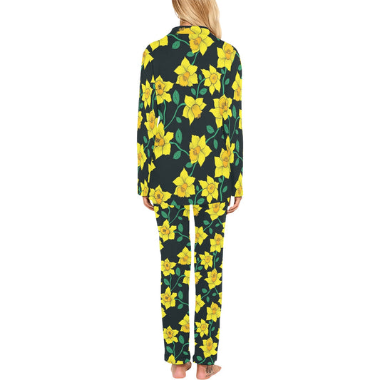 Daffodils Pattern Print Design DF03 Women's Long Pajama Set