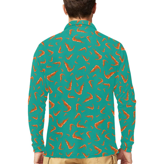 Shrimp Print Design LKS301 Long Sleeve Polo Shirt For Men's