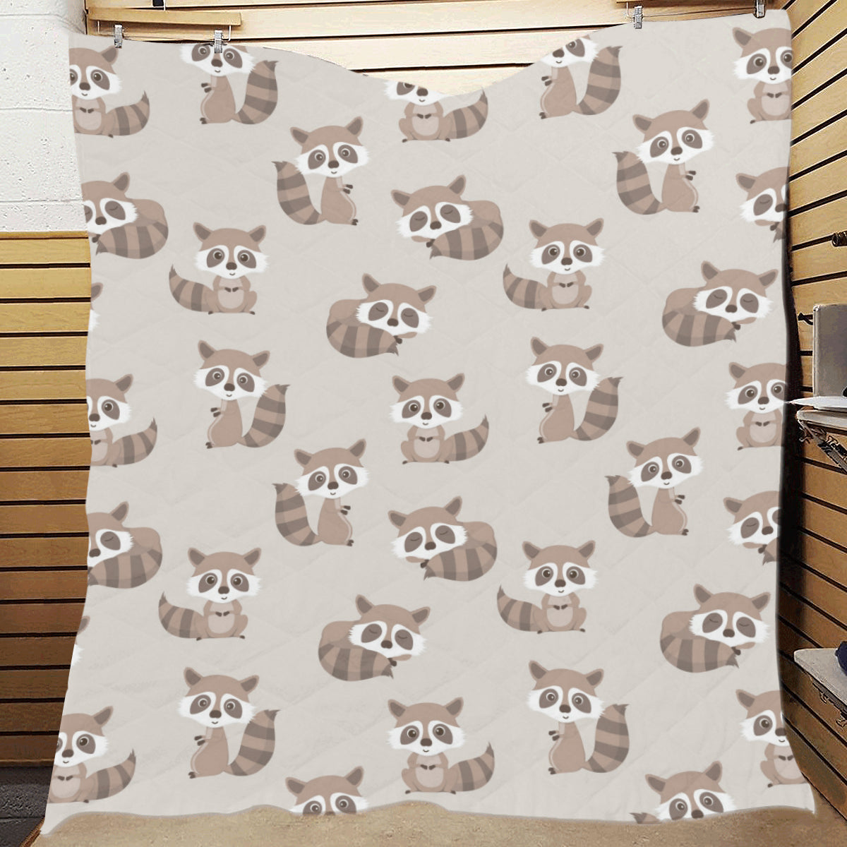Raccoon Pattern Print Design A05 Premium Quilt