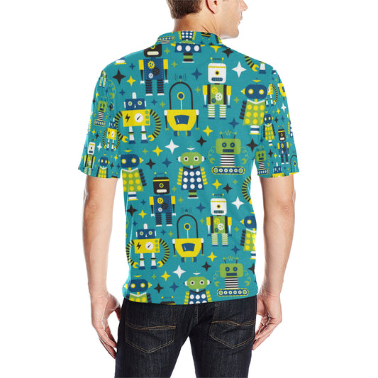 Robot Pattern Print Design A02 Men Polo Shirt