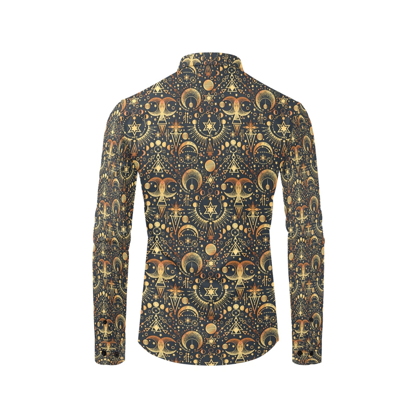 Sun Moon Print Design LKS308 Men's Long Sleeve Dress Shirt