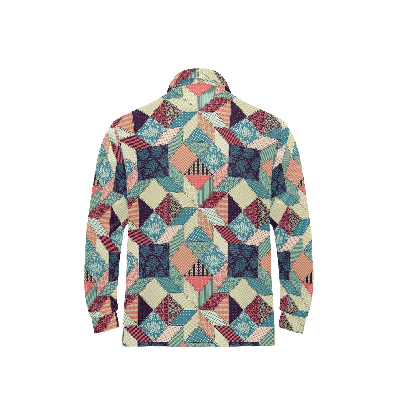 Patchwork Pattern Print Design 02 Long Sleeve Polo Shirt For Men's