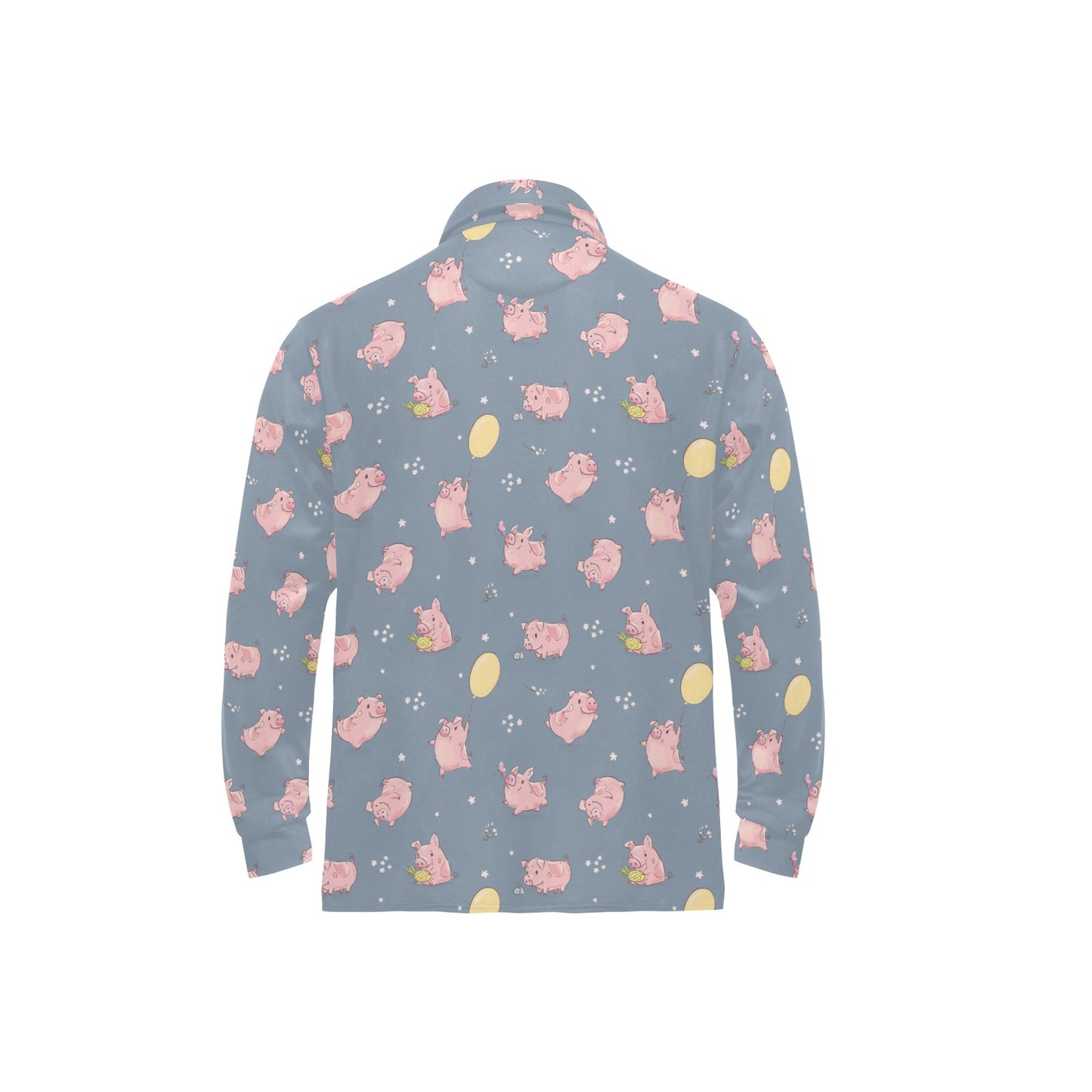 Pig Print Design LKS405 Long Sleeve Polo Shirt For Men's