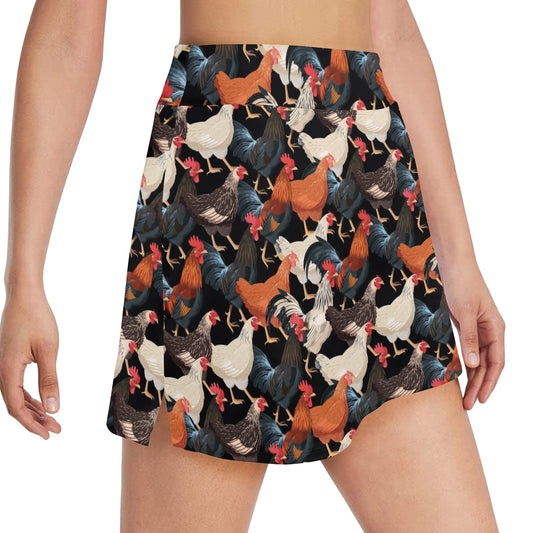 Chicken Print Pattern 17" Golf & Pickleball Skort with Pockets