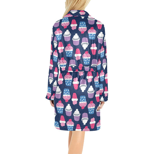 Cupcake Pattern Print Design CP04 Women's Fleece Robe
