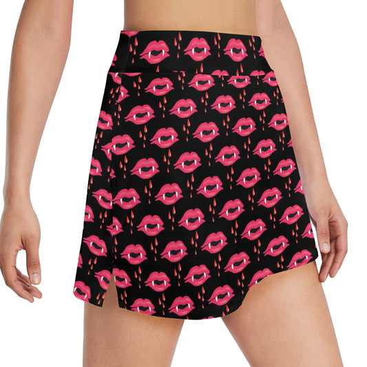 Vampire Lips Print Design LKS303 17" Golf & Pickleball Skort with Pockets