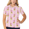 Giraffe Cute Pink Polka Dot Print Women's Polo Shirt