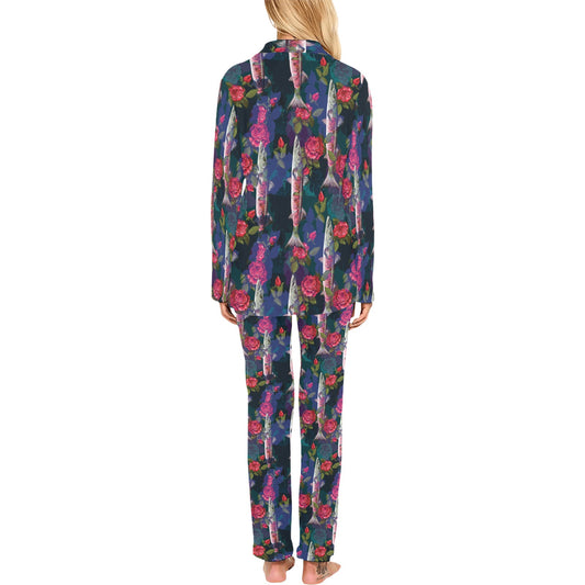 Barracuda with Folwer Pattern Print Design 01 Women's Long Pajama Set