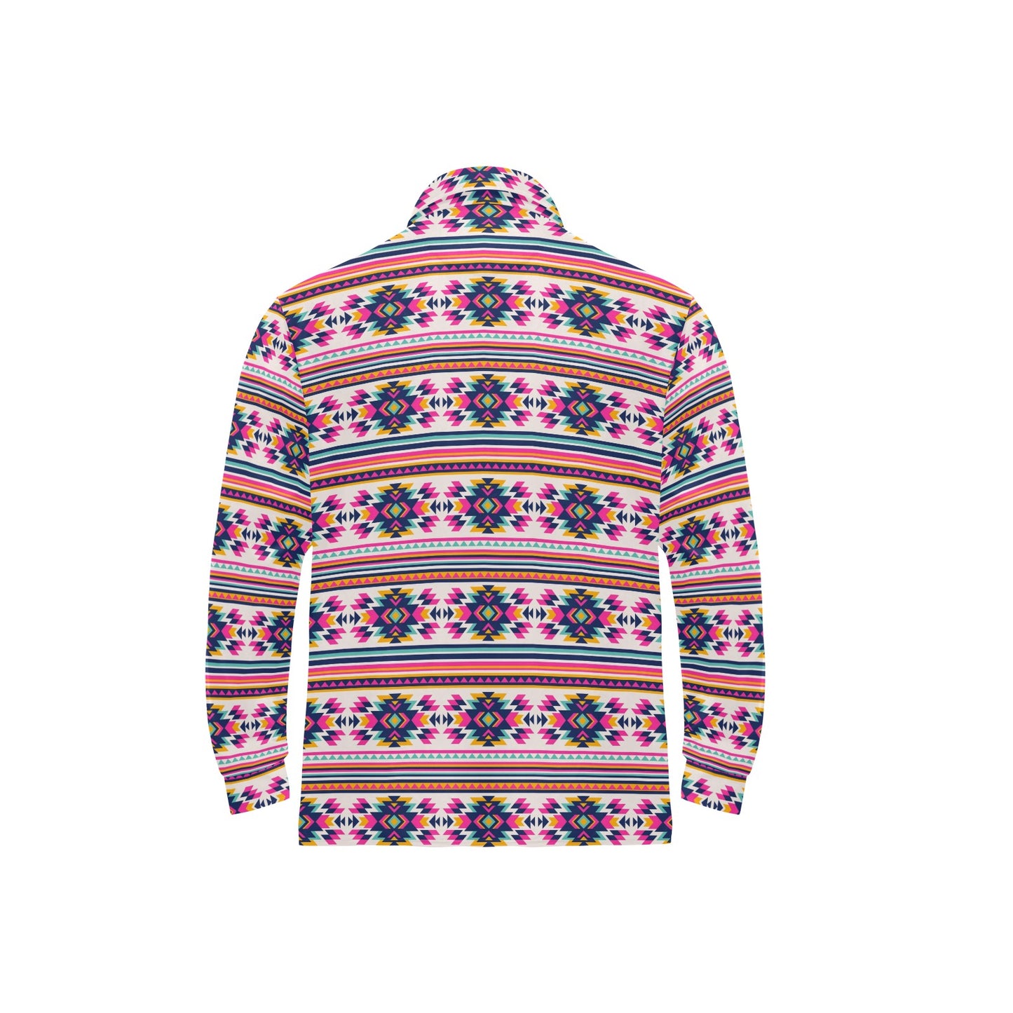 Indian Navajo Neon Themed Design Print Long Sleeve Polo Shirt For Men's