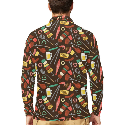 Barbecue Pattern Print Design 05 Long Sleeve Polo Shirt For Men's