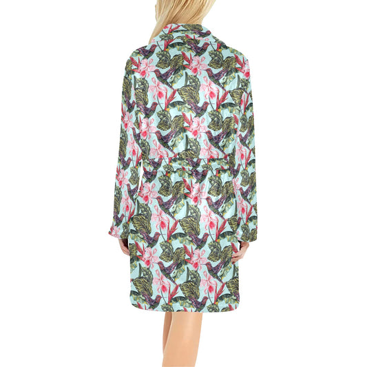 Hummingbird Cute Themed Print Women's Fleece Robe