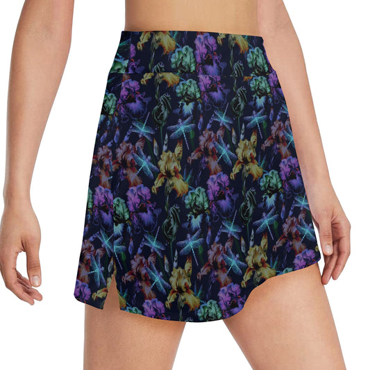 Dragonfly With Floral Print Pattern 17" Golf & Pickleball Skort with Pockets