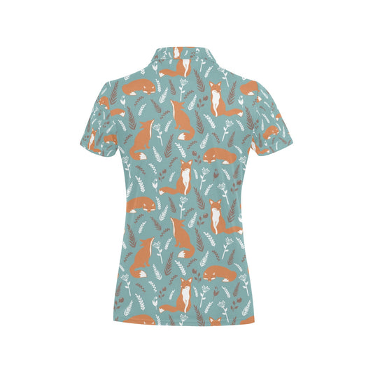 Fox Forest Print Pattern Women's Polo Shirt