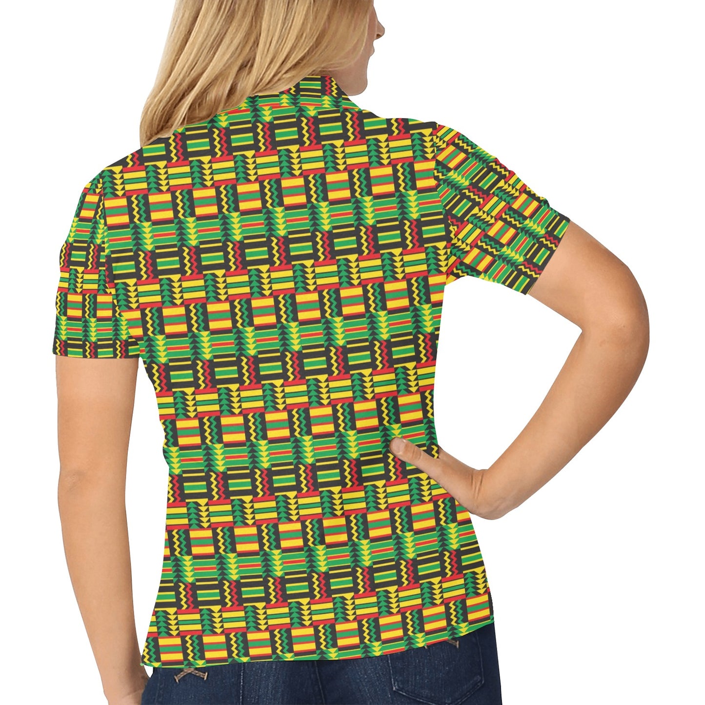African Zip Zag Print Pattern Women's Polo Shirt