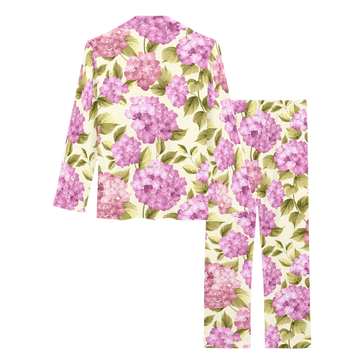 Hydrangea Pattern Print Design HD05 Women's Long Pajama Set