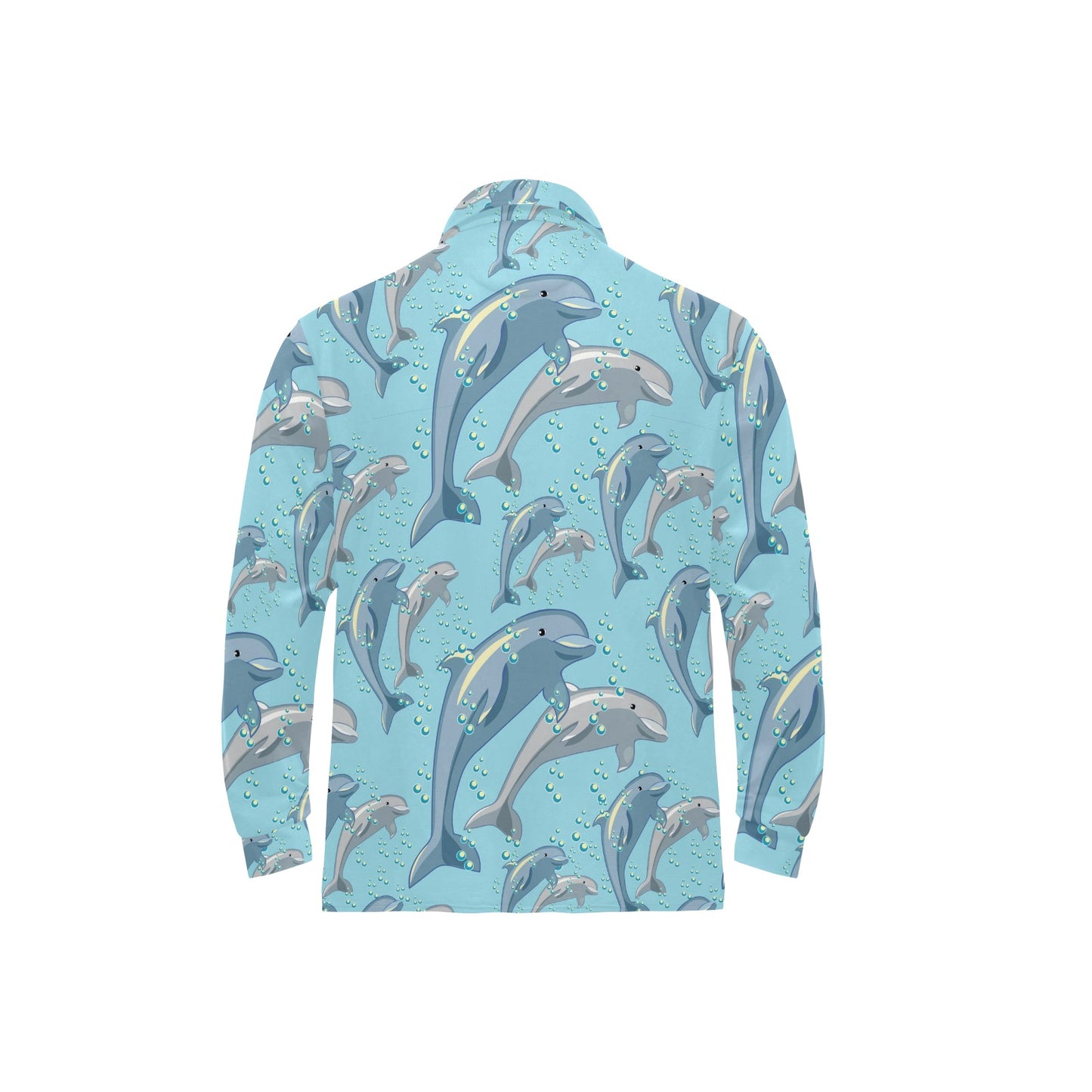 Dolphin Print Pattern Long Sleeve Polo Shirt For Men's