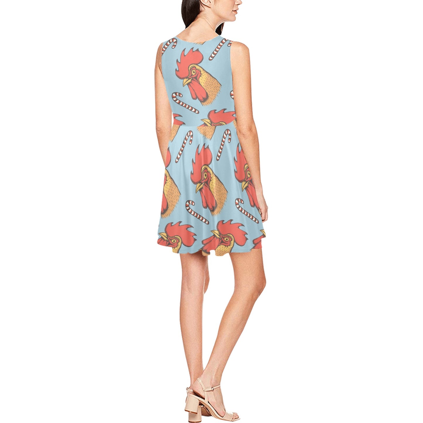 Rooster Pattern Print Design A05 Sleeveless Dress