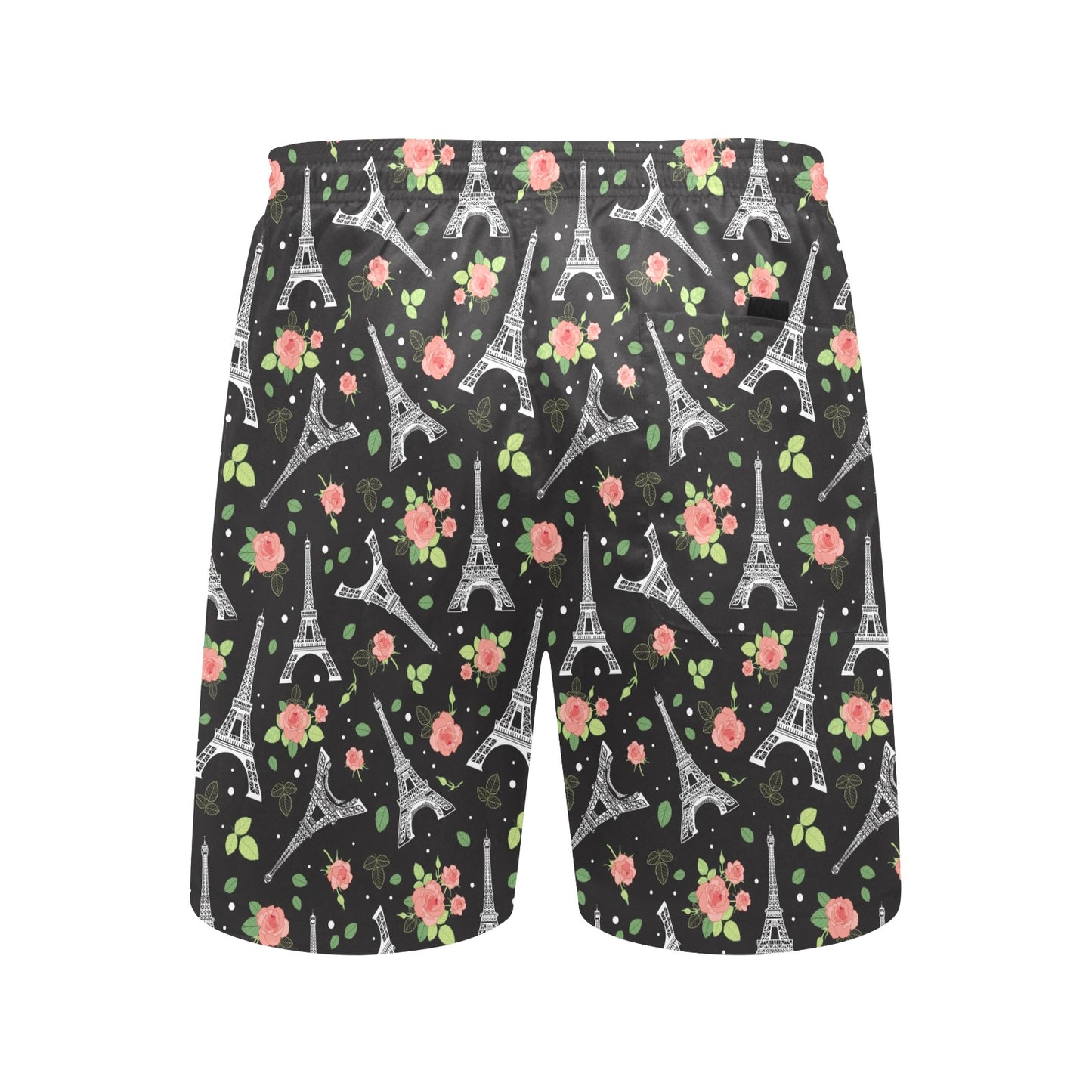 Eiffel Tower Rose Print Men's Swim Trunks Beach Shorts