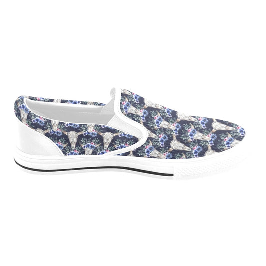 Buffalo Head Print Design LKS402 White Slip Ons Canvas Women's Shoes