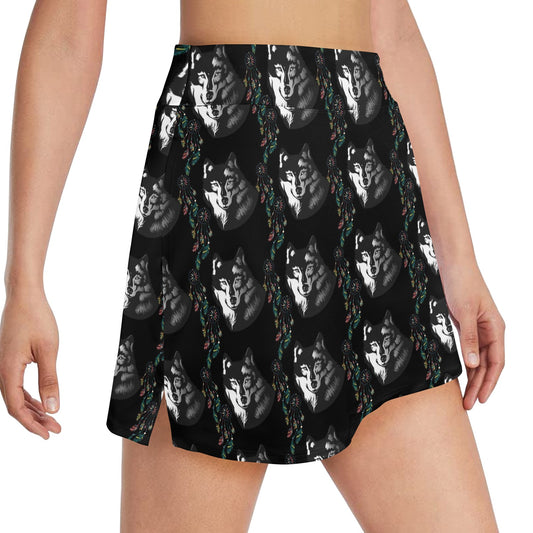 Wolf Black Dream Catcher Design Print 17" Golf & Pickleball Skort with Pockets