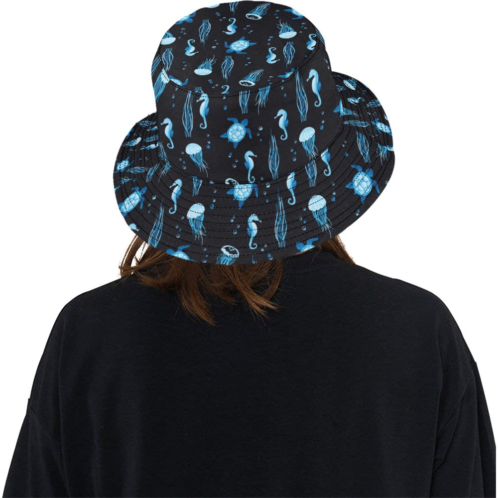 Sea Turtle Jelly Fish Sea Horse Print Design LKS3014 Unisex Bucket Hat