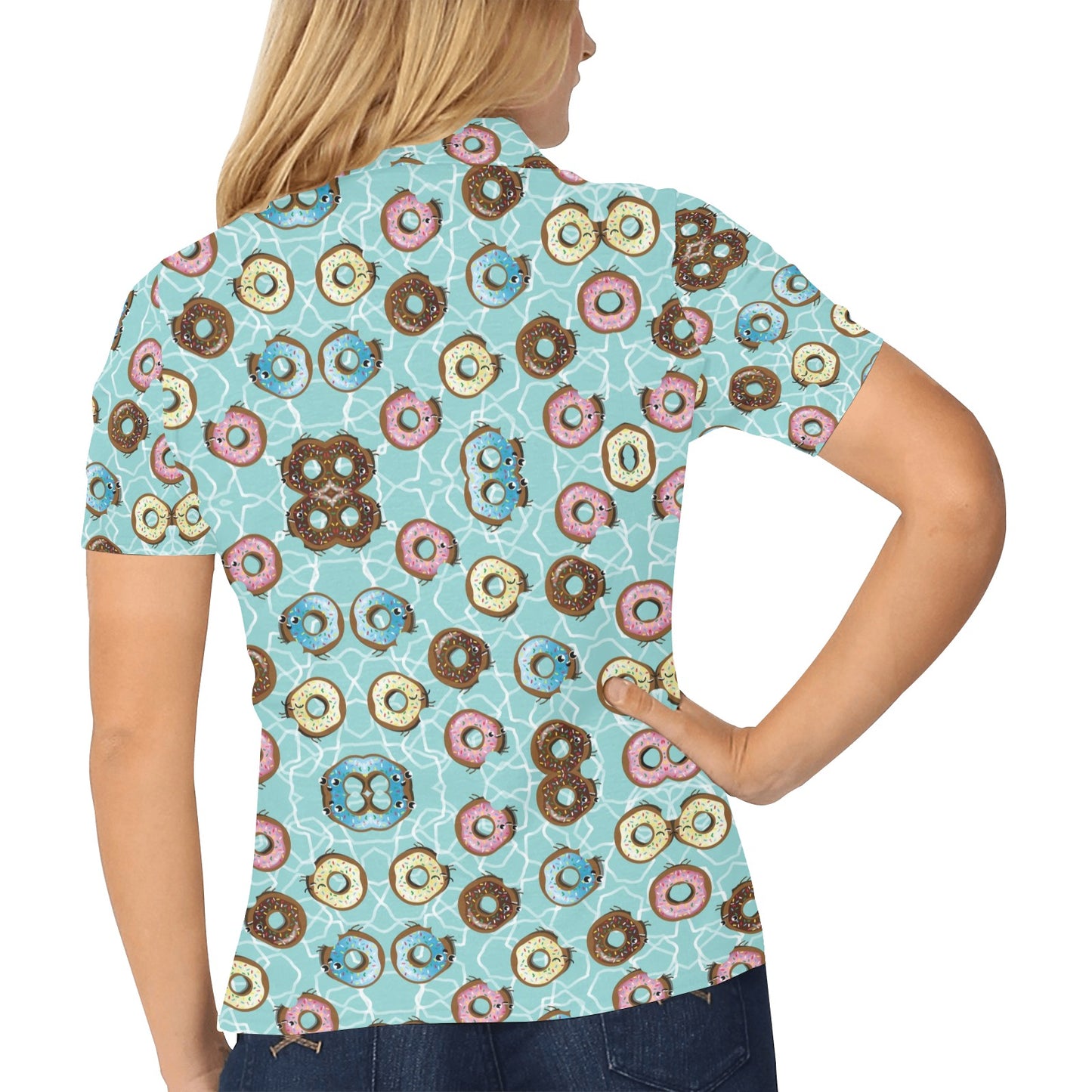 Emoji Donut Print Pattern Women's Polo Shirt
