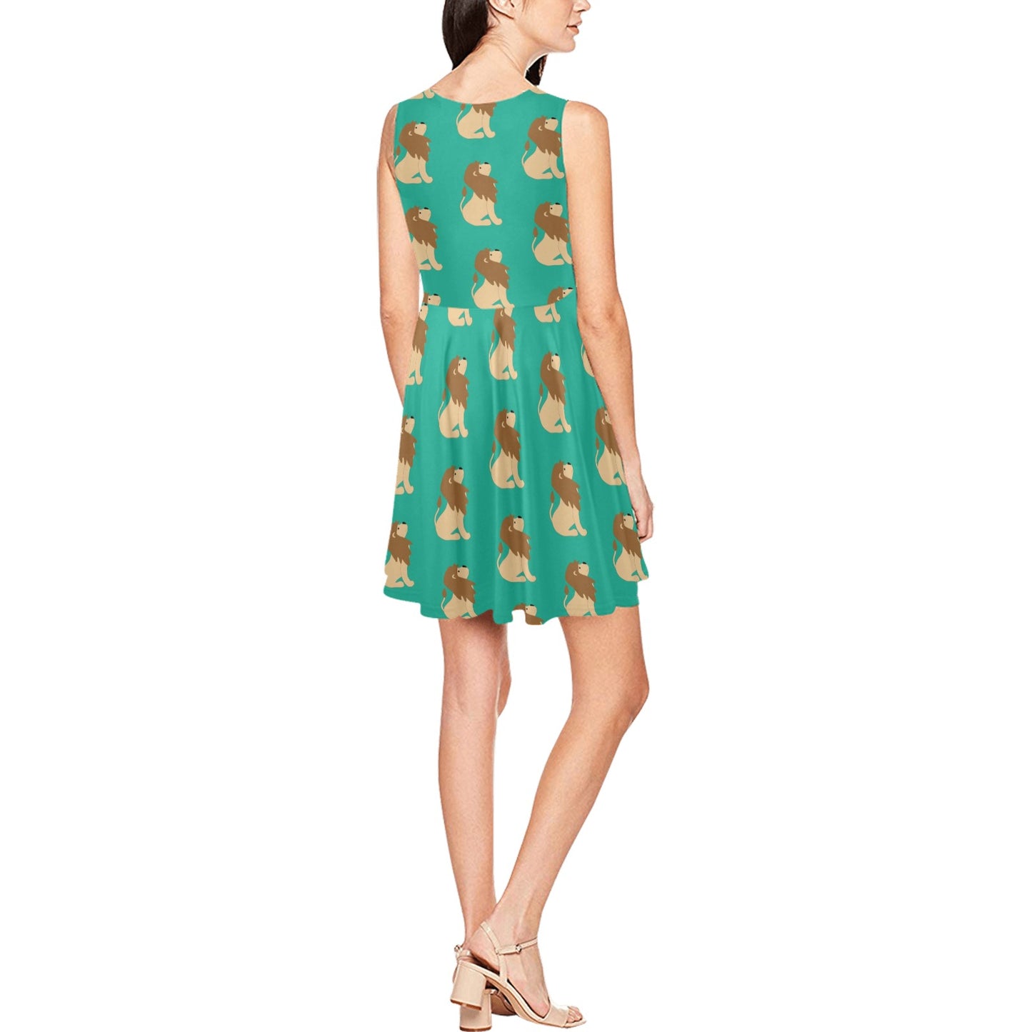 Lion Pattern Print Design 02 Sleeveless Dress