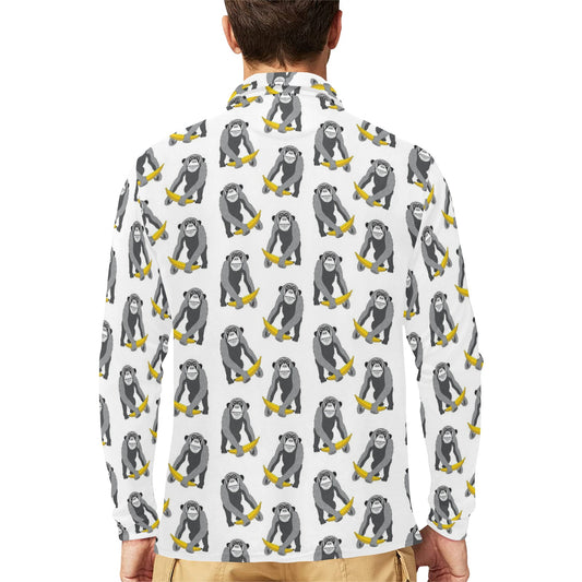 Chimpanzee Pattern Print Design 05 Long Sleeve Polo Shirt For Men's