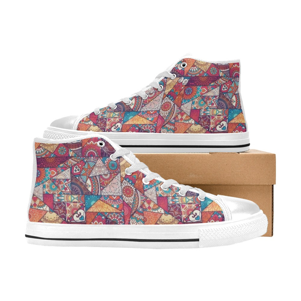 Patchwork Print Design LKS401 Men's High Top Canvas Shoes